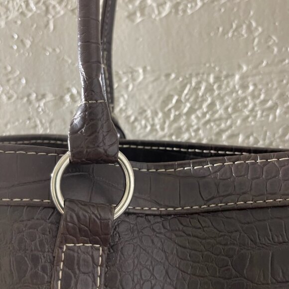 Sag Harbor Faux Croc Crocodile‎ Handbag Large Purse Dark Brown 13" width - Picture 3 of 8